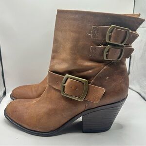 Lucky Brand Boots Women's 10M LP-Tommie Brown Leather Buckle Accents Casual